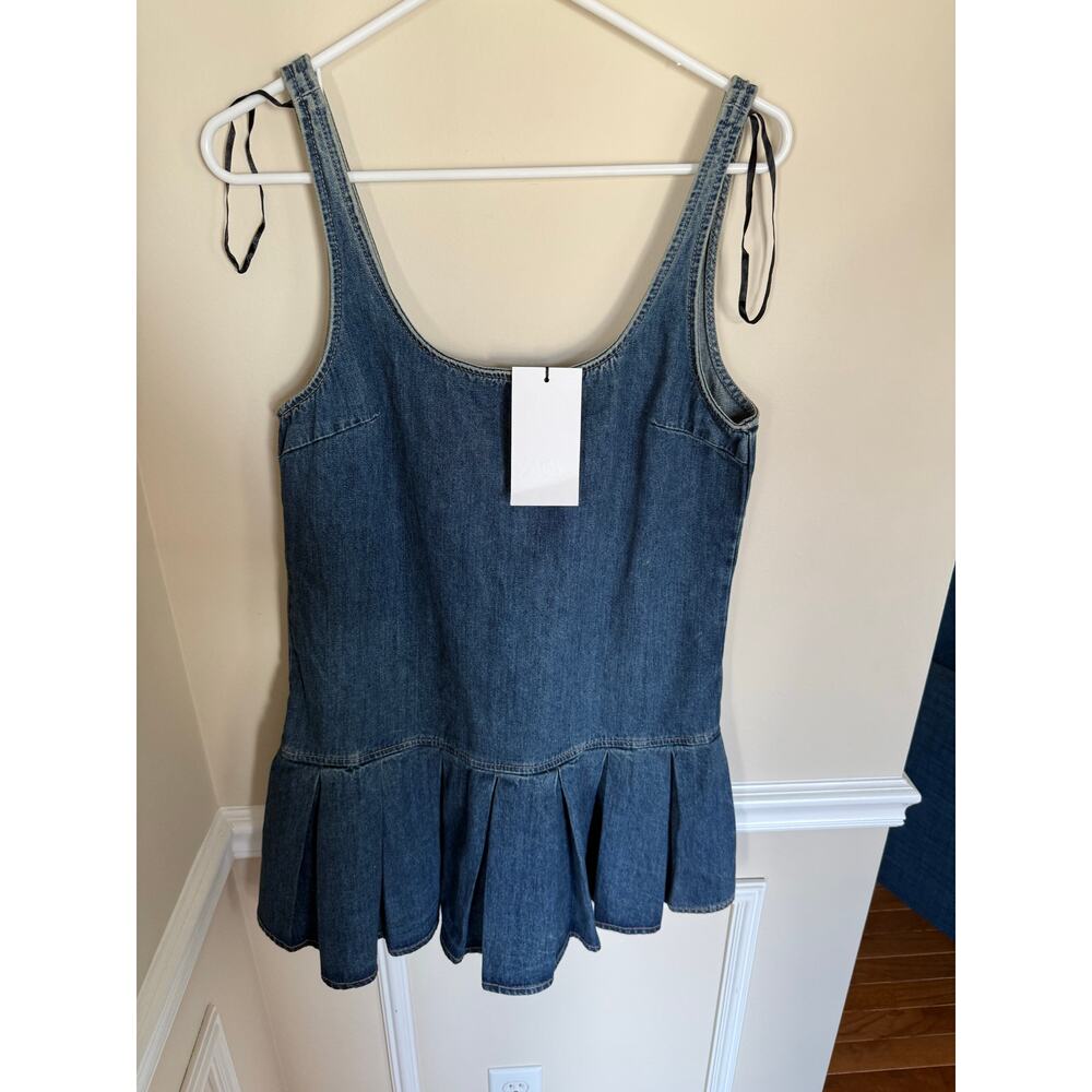 New With Tags Medium Wash Denim Pleated Dress Country Summer Preppy ZARA TRF - Picture 4 of 11